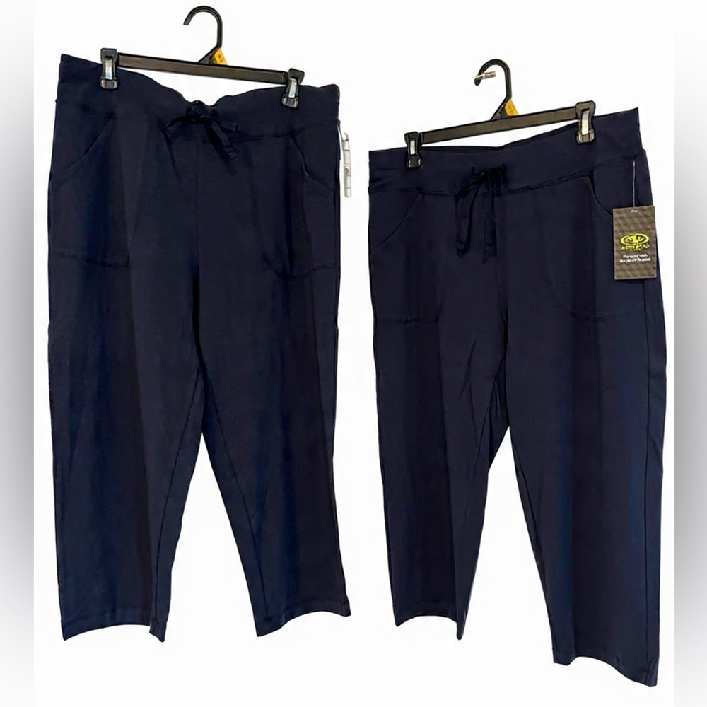 *2 Pack* Athletic Works Navy Stretch Pull-On Mid-Rise Active Capri Knit Pants - Picture 2 of 10